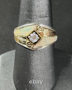 Vintage Signed S. Ray Navajo Indian Opal Zircon Mens Ring Size 9 Sterling