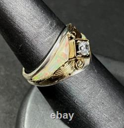 Vintage Signed S. Ray Navajo Indian Opal Zircon Mens Ring Size 9 Sterling