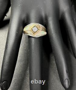 Vintage Signed S. Ray Navajo Indian Opal Zircon Mens Ring Size 9 Sterling