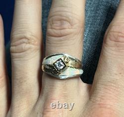 Vintage Signed S. Ray Navajo Indian Opal Zircon Mens Ring Size 9 Sterling