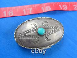 Vintage Silver Pill Box Navajo Native American Indian Turquoise Oval Stamped