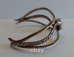 Vintage Small Wrist Navajo Indian Sterling Silver Turquoise Snake Cuff Bracelet