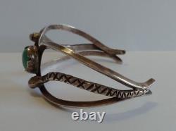 Vintage Small Wrist Navajo Indian Sterling Silver Turquoise Snake Cuff Bracelet