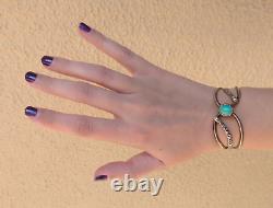 Vintage Small Wrist Navajo Indian Sterling Silver Turquoise Snake Cuff Bracelet