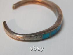 Vintage + Solid Navajo Indian Sterling Silver Turquoise Channel Inlay Bracelet