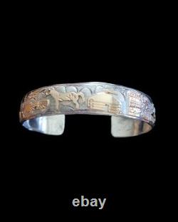 Vintage TA Begay Navajo Indian Sterling Silver 12k GF Storyteller Cuff Bracelet