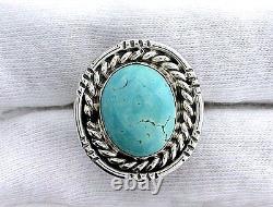 Vintage Turquoise Gem Navajo Original H Hallmark Indian Sterling Silver Ring