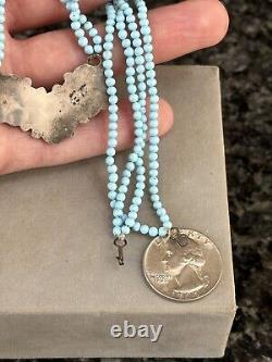 Vintage Zuni Sterling Silver Turquoise Native American MOP Pearl Flower Necklace