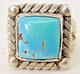 Vtg 1940s-1950s Navajo Indian Sterling Silver Turquoise Mens Square Ring Sz 13