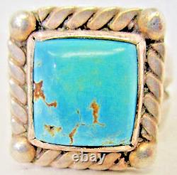 Vtg 1940s-1950s Navajo Indian Sterling Silver Turquoise Mens Square Ring Sz 13