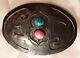 Vtg Native American Navajo Indian Handmade Turquoise Coral Silver Belt Buckle