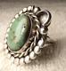 Vtg Navajo Indian Large Face Green Turquoise Stone Sterling Silver Niello Ring 7