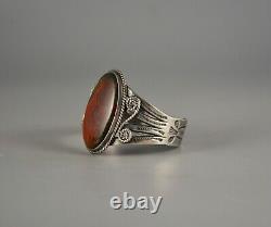 Vtg Navajo Indian Silver Cuff Bracelet Beautiful Deep Red Agate Stone 6 1/8