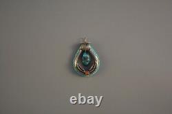 Vtg Navajo Indian Silver Pendant with Dangling Turquoise Nugget Teardrop Coral