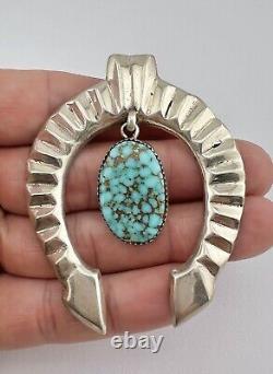 Vtg Navajo Sandcast Sterling Silver Indian Mountain Turquoise NAJA Pendant 2.75