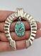 Vtg Navajo Sandcast Sterling Silver Indian Mountain Turquoise Naja Pendant 2.75