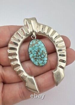 Vtg Navajo Sandcast Sterling Silver Indian Mountain Turquoise NAJA Pendant 2.75