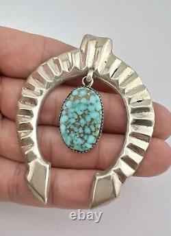 Vtg Navajo Sandcast Sterling Silver Indian Mountain Turquoise NAJA Pendant 2.75