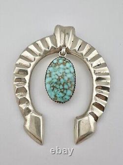 Vtg Navajo Sandcast Sterling Silver Indian Mountain Turquoise NAJA Pendant 2.75