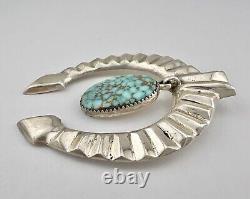 Vtg Navajo Sandcast Sterling Silver Indian Mountain Turquoise NAJA Pendant 2.75