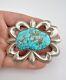 Vtg Navajo Sterling Silver Indian Mountain Turquoise Sandcast Belt Buckle 75.3g