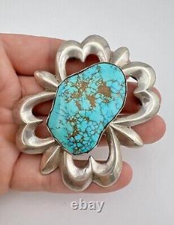 Vtg Navajo Sterling Silver Indian Mountain Turquoise Sandcast Belt Buckle 75.3g