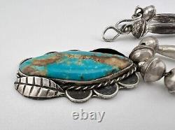 Vtg Navajo Sterling Silver Royston Turquoise Bench Bead Pendant Necklace 17