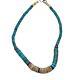 Vtg Santo Domingo Old Rolled Turquoise & Olive Shell Navajo Pearl Bead Necklace