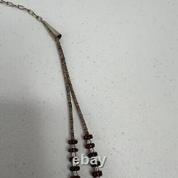 Vtg Sterling Silver Navajo Indian Bead Necklace Double Strand Red Adjustable