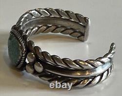 Weighty Vintage 1930's Navajo Indian Ingot Silver Turquoise Cuff Bracelet