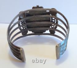 Wide Vintage 1930s Navajo Indian Silver Green Turquoise Cuff Bracelet