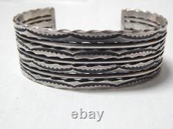 Xtra Nice Vintage Navajo Indian Wide Cuff Sterling Hand Stamped Bracelet