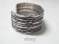Xtra Nice Vintage Navajo Indian Wide Cuff Sterling Hand Stamped Bracelet