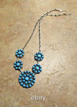 19 MERVEILLEUX Collier de turquoise PETIT POINT en argent sterling Navajo vintage