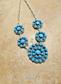 19 MERVEILLEUX Collier de turquoise PETIT POINT en argent sterling Navajo vintage