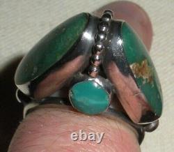 BAGUE EN ARGENT STERLING TURQUOISE NAVAJO VINTAGE GRAND DESIGN MODERNISTE TAILLE 5,5