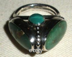 BAGUE EN ARGENT STERLING TURQUOISE NAVAJO VINTAGE GRAND DESIGN MODERNISTE TAILLE 5,5