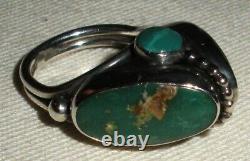 BAGUE EN ARGENT STERLING TURQUOISE NAVAJO VINTAGE GRAND DESIGN MODERNISTE TAILLE 5,5