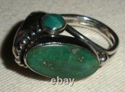 BAGUE EN ARGENT STERLING TURQUOISE NAVAJO VINTAGE GRAND DESIGN MODERNISTE TAILLE 5,5