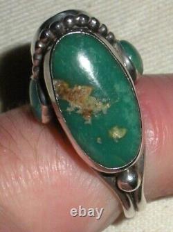 BAGUE EN ARGENT STERLING TURQUOISE NAVAJO VINTAGE GRAND DESIGN MODERNISTE TAILLE 5,5