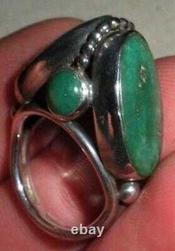 BAGUE EN ARGENT STERLING TURQUOISE NAVAJO VINTAGE GRAND DESIGN MODERNISTE TAILLE 5,5