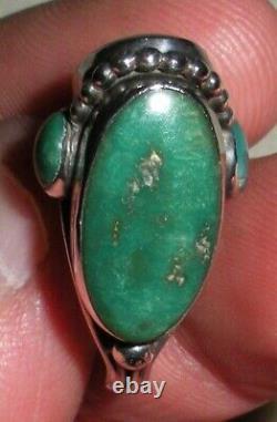 BAGUE EN ARGENT STERLING TURQUOISE NAVAJO VINTAGE GRAND DESIGN MODERNISTE TAILLE 5,5