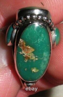 BAGUE EN ARGENT STERLING TURQUOISE NAVAJO VINTAGE GRAND DESIGN MODERNISTE TAILLE 5,5