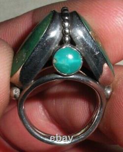 BAGUE EN ARGENT STERLING TURQUOISE NAVAJO VINTAGE GRAND DESIGN MODERNISTE TAILLE 5,5