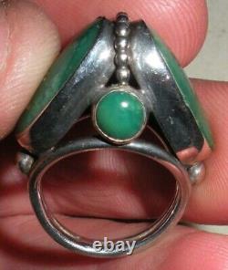 BAGUE EN ARGENT STERLING TURQUOISE NAVAJO VINTAGE GRAND DESIGN MODERNISTE TAILLE 5,5