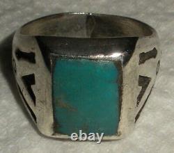 BAQUE EN ARGENT STERLING AVEC TIMBRE DE FLÈCHE EN TURQUOISE NAVAJO VINTAGE TAILLE 10