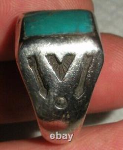 BAQUE EN ARGENT STERLING AVEC TIMBRE DE FLÈCHE EN TURQUOISE NAVAJO VINTAGE TAILLE 10