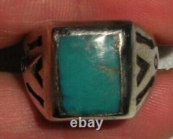 BAQUE EN ARGENT STERLING AVEC TIMBRE DE FLÈCHE EN TURQUOISE NAVAJO VINTAGE TAILLE 10