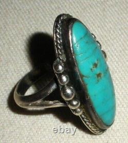 BAQUE EN ARGENT STERLING TURQUOISE NAVAJO VINTAGE SUPERBE DESIGN PRÉCOCE TAILLE 7