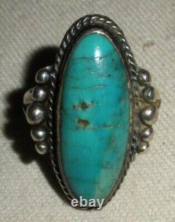 BAQUE EN ARGENT STERLING TURQUOISE NAVAJO VINTAGE SUPERBE DESIGN PRÉCOCE TAILLE 7